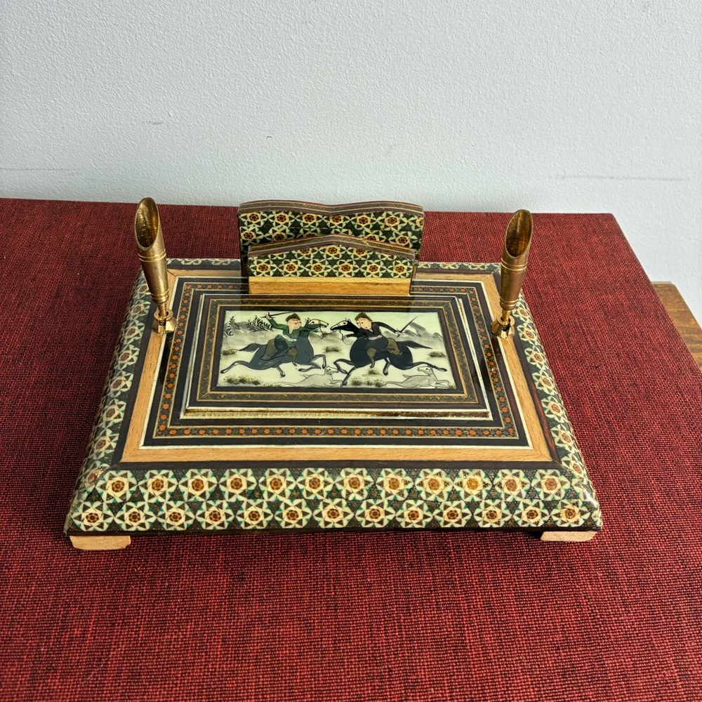 Vintage Inlaid Wooden Desk Set
